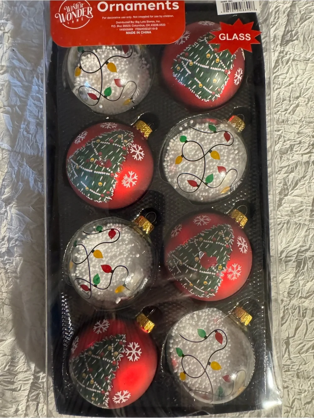 Red & White Glass Christmas Ornaments - 8 Pack